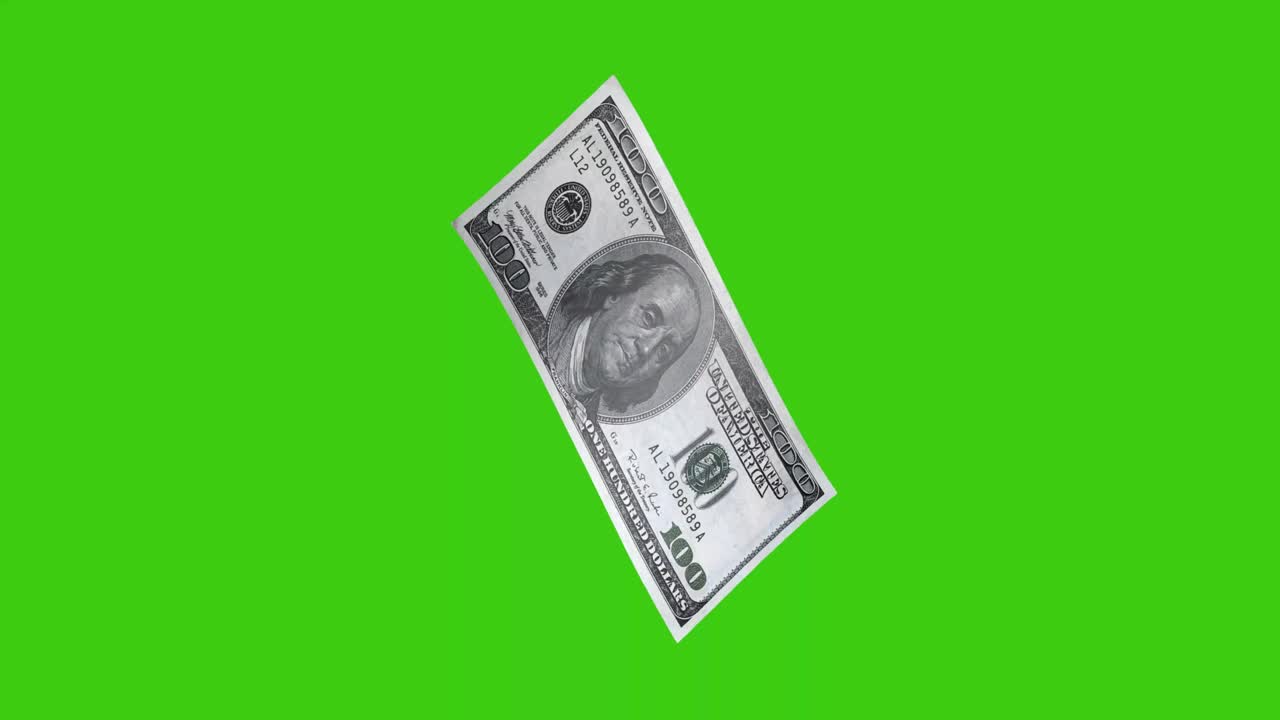 Banconota da 100 dollari su sfondo verde. Animazione aziendale, Denaro, sfondo per produzione effetti