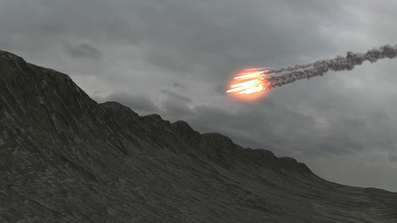Meteor over a mountain range