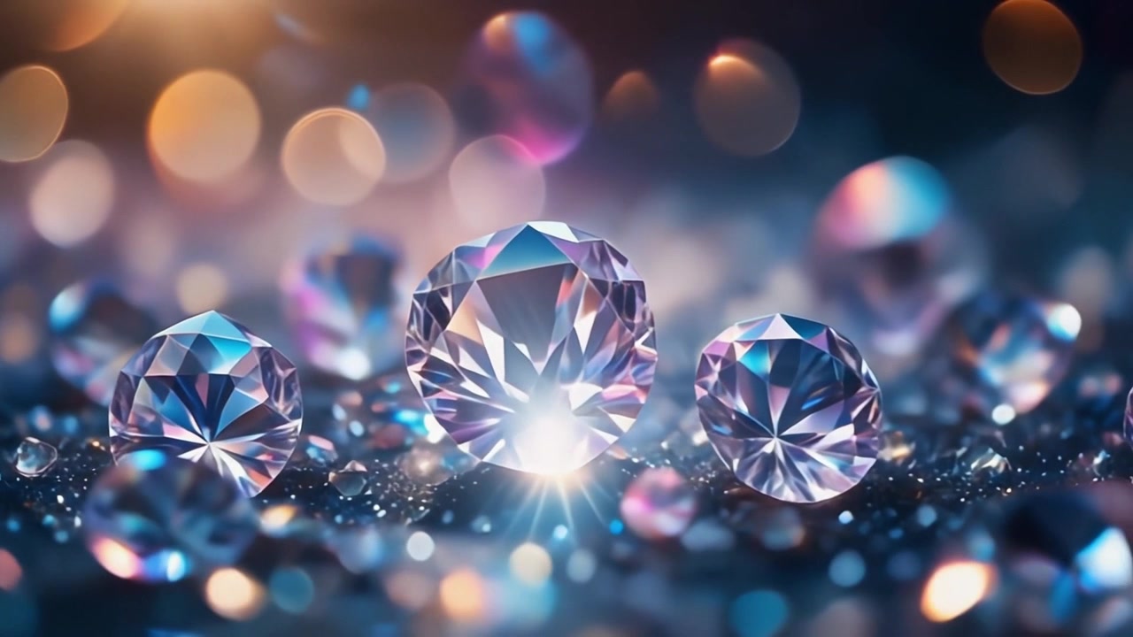 Sparkling Diamonds on Dark Glittering Surface with Bokeh Background