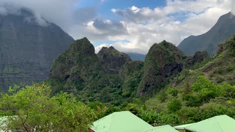 timelapse of impressive tropical mountains on reunion island, cirque de mafate