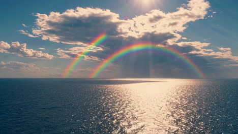 double rainbow over calm ocean