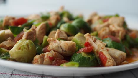 chicken with brussels sprouts and red pepper