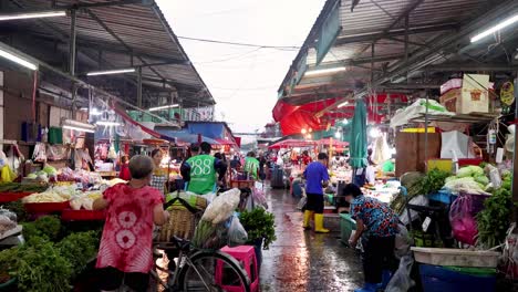 vibrant market activity during a rainy day