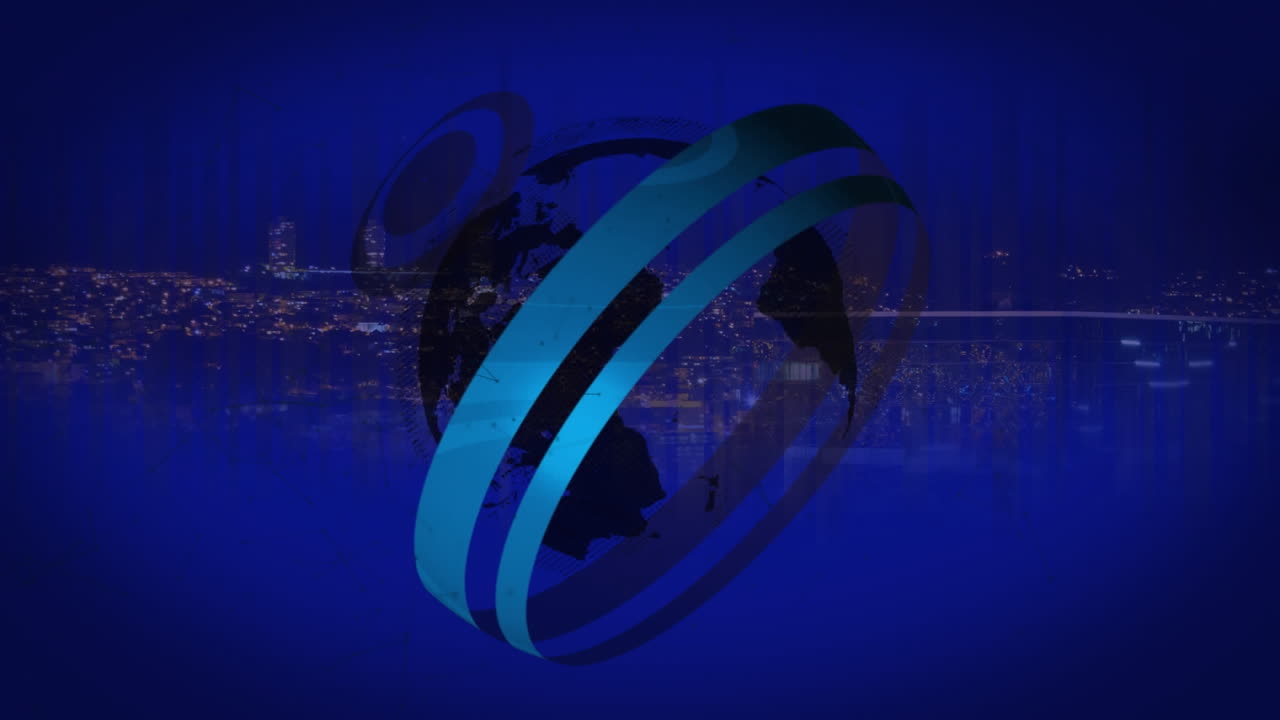 animación de la rotación del globo con procesamiento de datos y red de conexiones