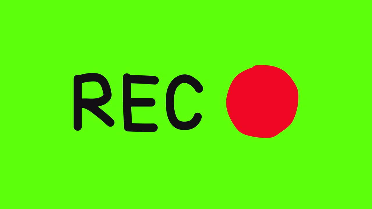 animación del icono de rec dibujado a mano. concepto de grabación de audio y video. estilo doodle. pantalla verde. 4k