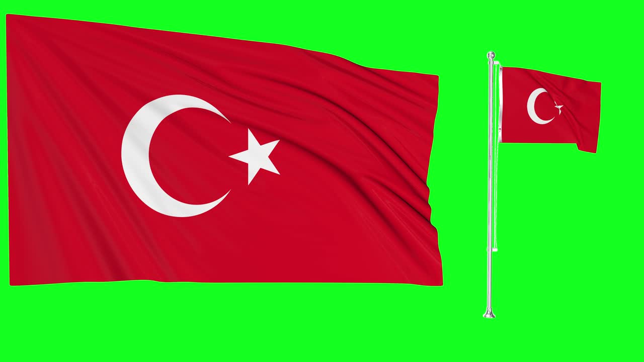 Green Screen vajende Tyrkiet flag eller flagstang