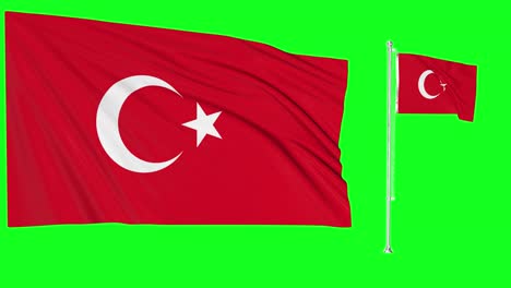 green screen waving turkey flag or flagpole