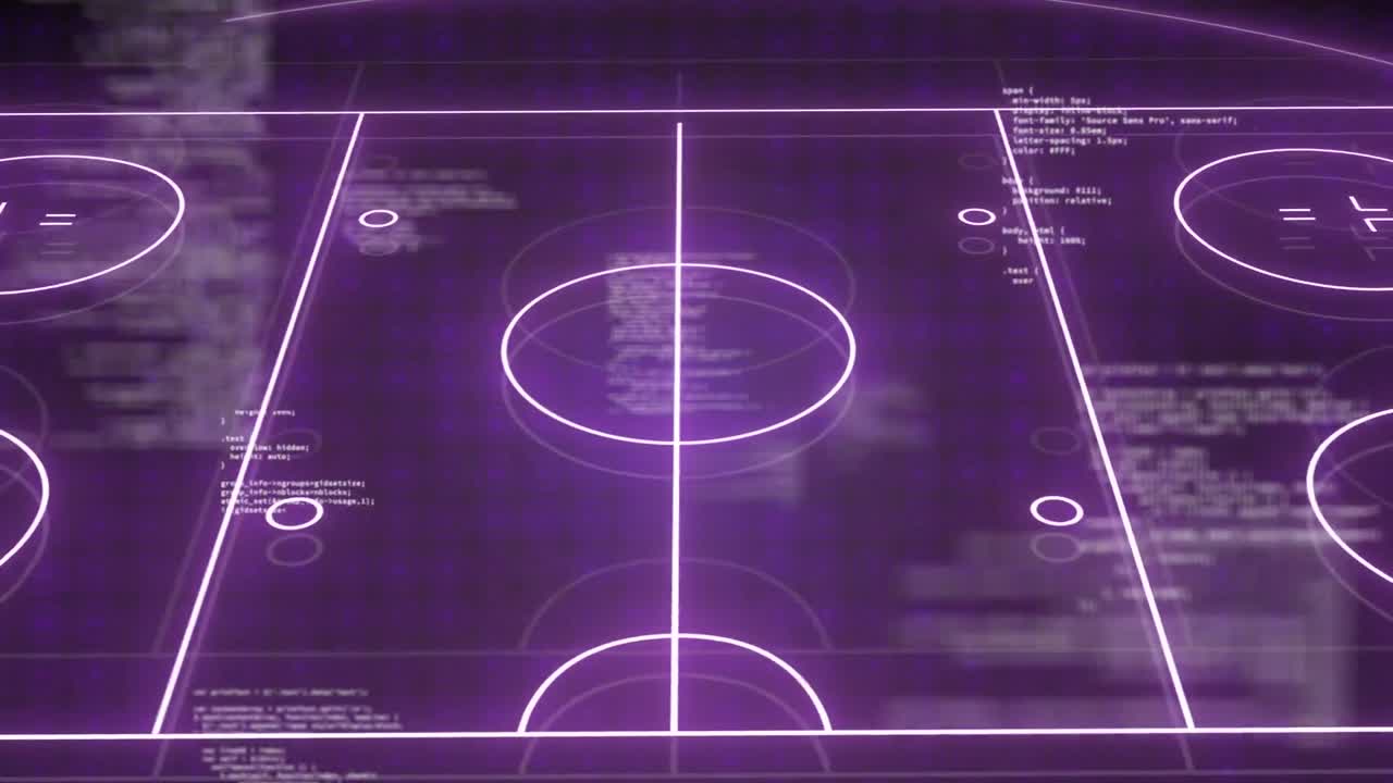 Animation of purple neon ice hockey rink and data processing