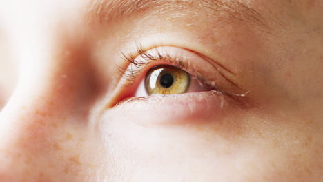 video close up detail of the blinking green eye of a caucasian woman