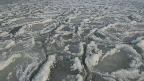 thick ice sheet across surface of water aerial