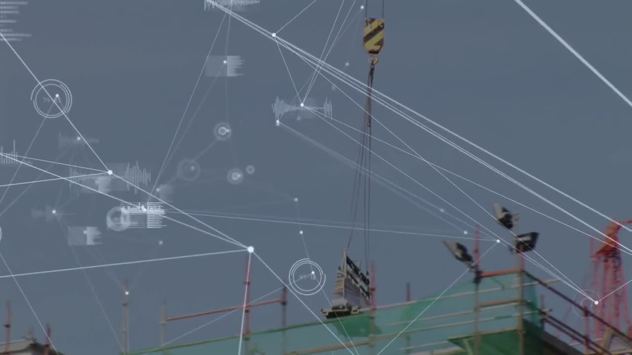 건설 현장 위의 연결 네트워크의 애니메이션