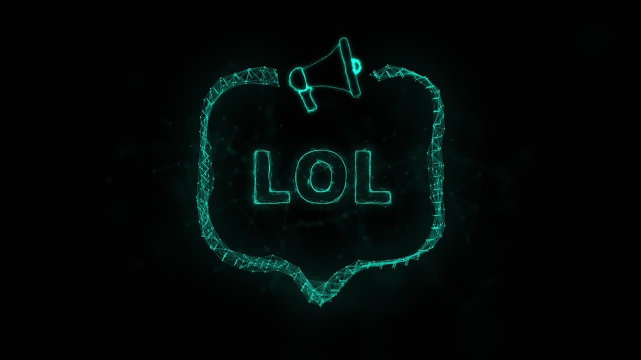 스피치 버블과 텍스트를 가진 메가폰 배너 lol. 녹색 반이는 점과 선의 플렉서스 스타일