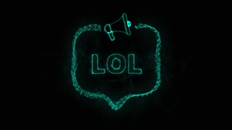 estandarte de megáfono con burbuja de habla y texto lol. estilo plexus de puntos y líneas brillantes verdes