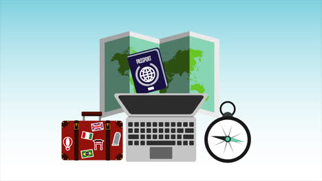 animación de computadoras portátiles y artículos de viaje