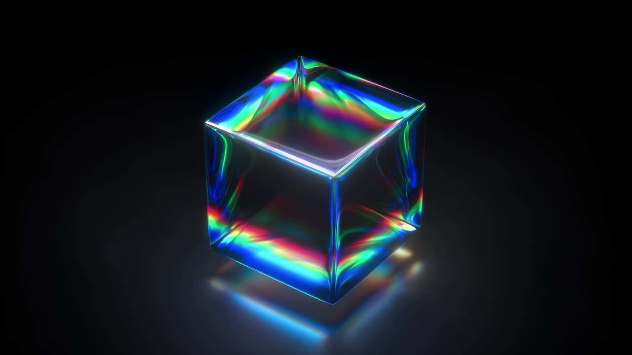 볼을 매료시키는 놀라운 빛 반사를 특징으로하는 다채로운 3d 프리스마 큐브