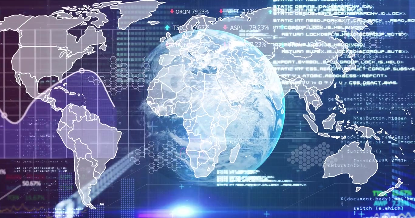 Digital Earth Globe with Financial Data and Global Network Overlay