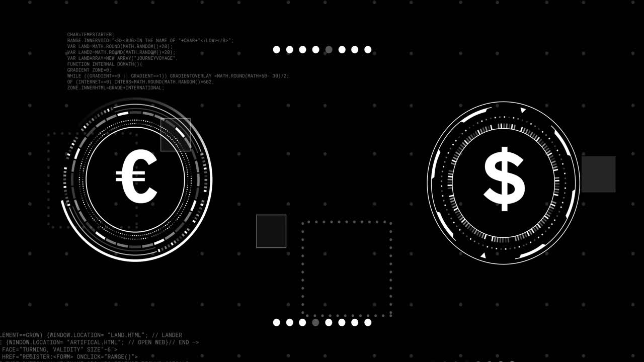 검은색 배경 위에 데이터 처리와 함께 통화 아이콘의 애니메이션