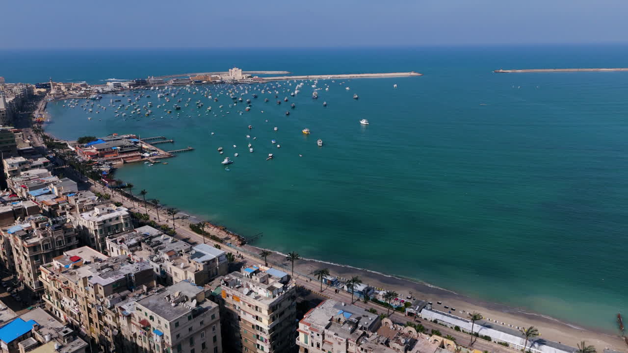 Waves crashing on Alexandria’s shore - aerial view