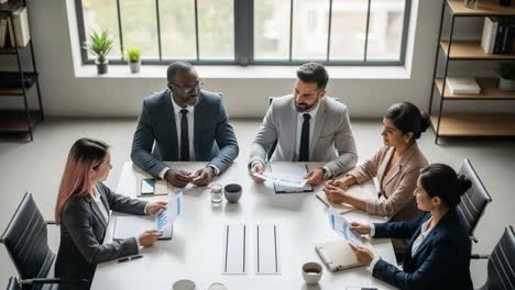diverse business professionals collaborating in a modern office meeting