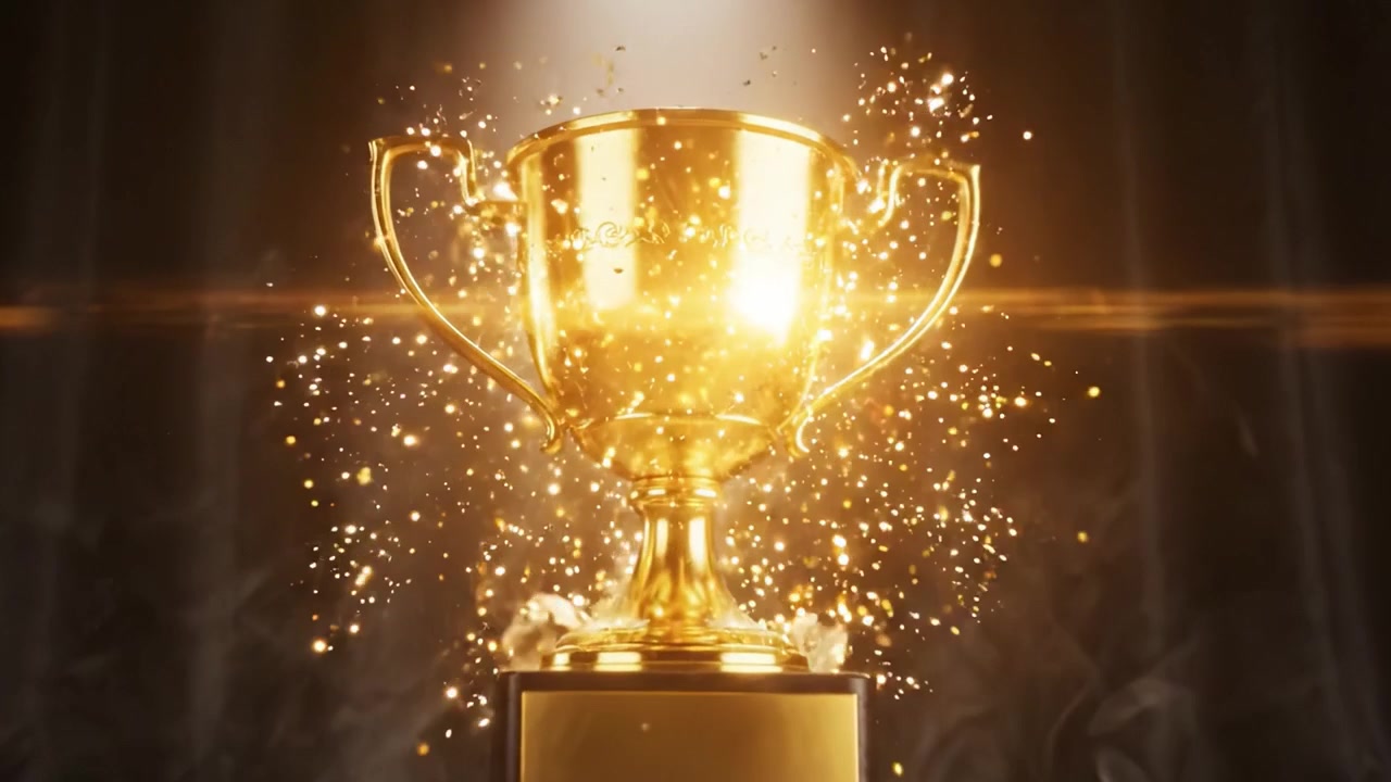 A Stunning Golden Trophy Illuminated by Soft Light on a Dark Stage, Symbolizing Achievement, Victory, and Prestigious Recognition in Competitions and Celebrations