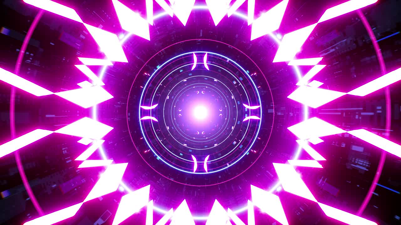 signo de neón geométrico brillante del túnel vj