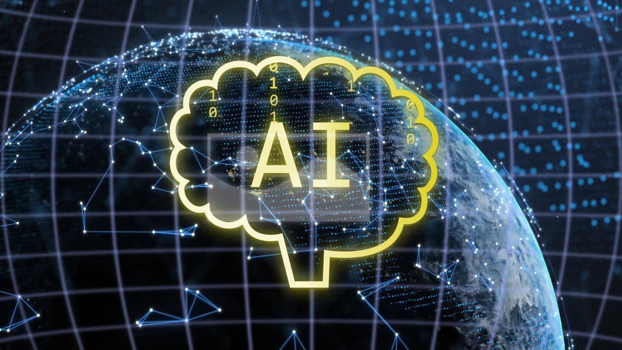 전 세계에 걸쳐 인공지능 텍스트 및 데이터 처리 애니메이션