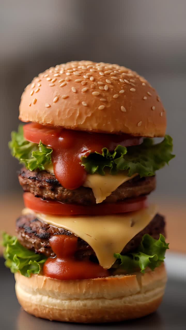 Hamburger Succoso Primo Piano Sfondo Bokeh 4K