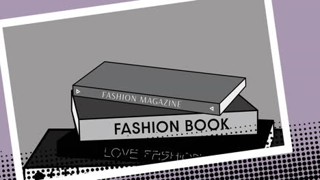 animation of fashion books on blue background