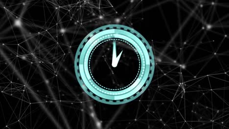 animación de la red de conexiones y reloj moviéndose sobre fondo negro