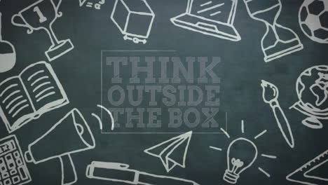 animation of think outside the box text over school items icons