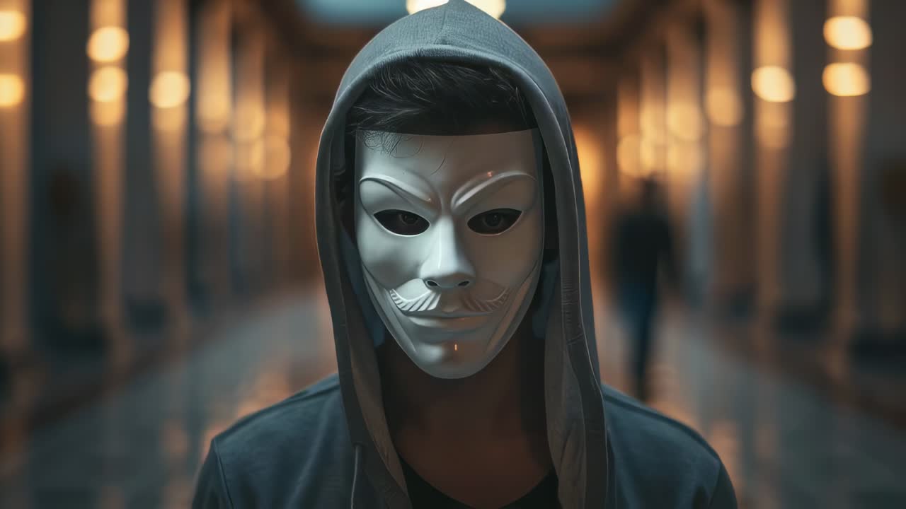 Masked Person in Hallway