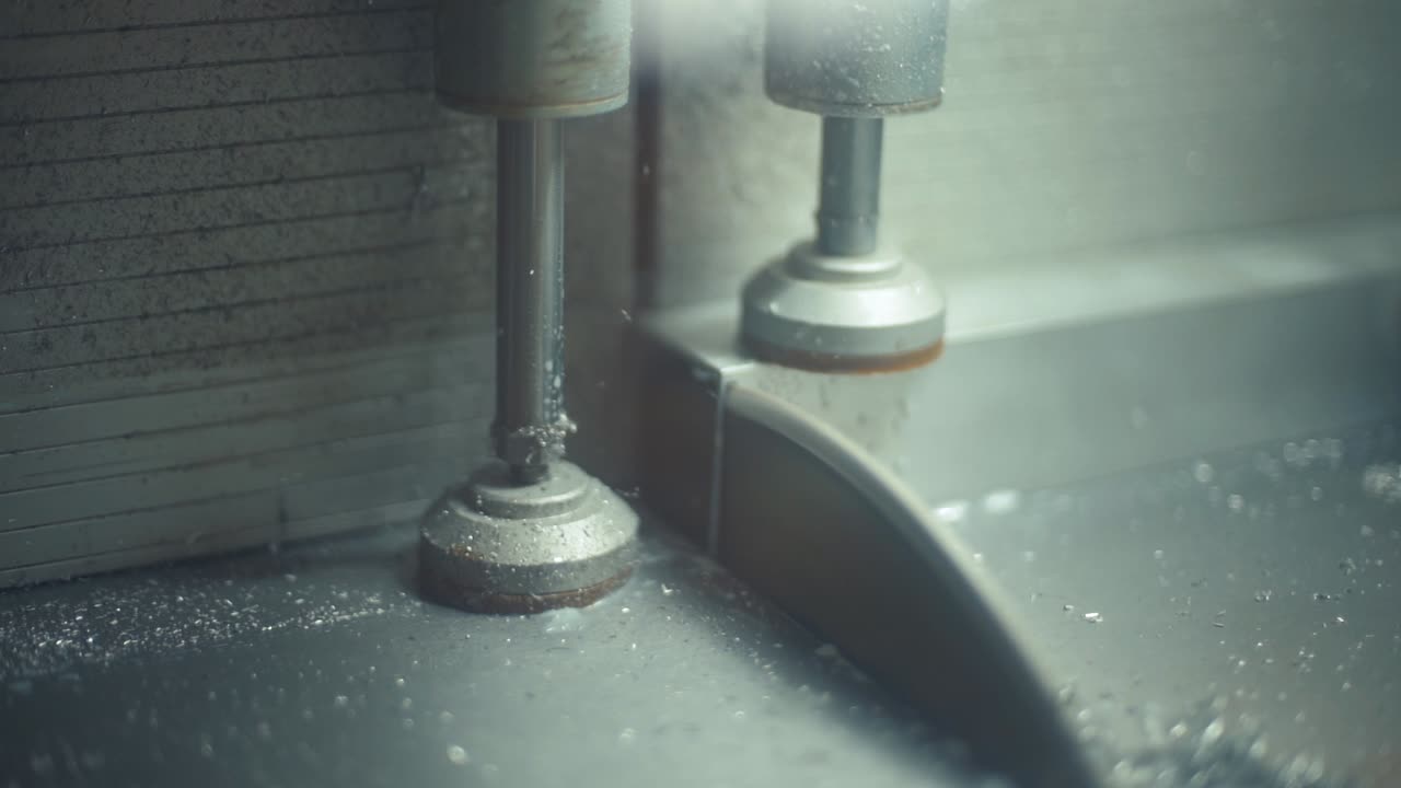 Close-up view of industrial metalworking machinery in operation