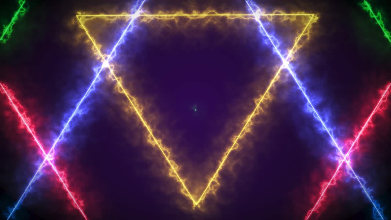 Abstract Glowing Energy Neon Colorful Triangles Motion Design. Seamless Looping 4K Video. It Can Be Used in Vj Loops and Screen Saver Also.