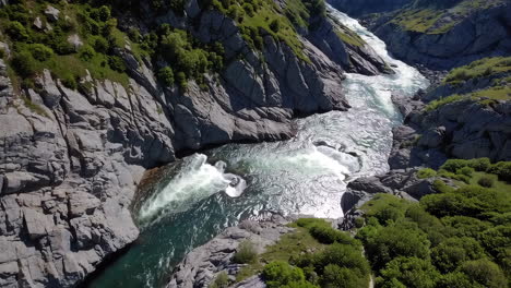 aerial view of a river flowing through a rocky gorge