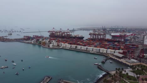 Drone-video-of-seaport-of-Callao,-Peru