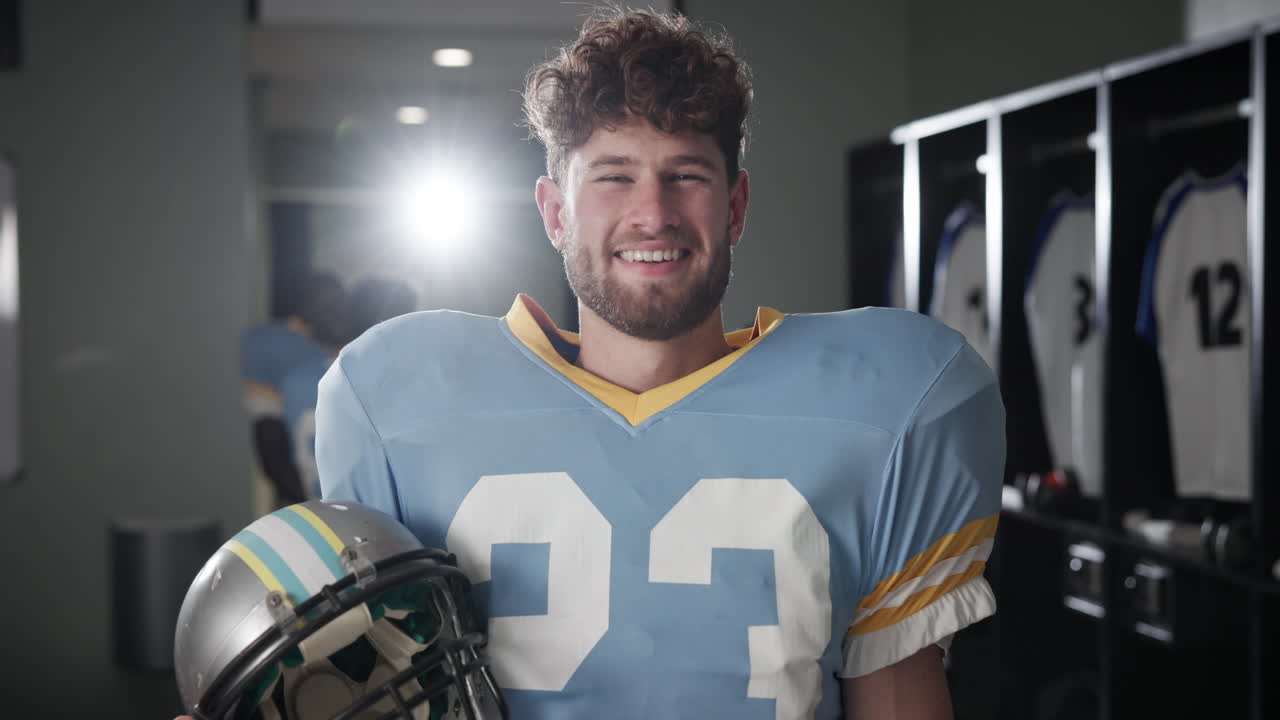 Football player in locker room