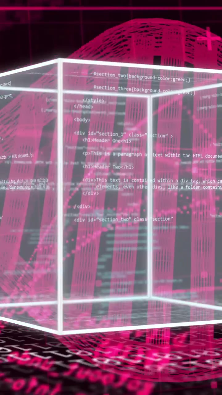 Animation of cube, digital data processing over dna stand
