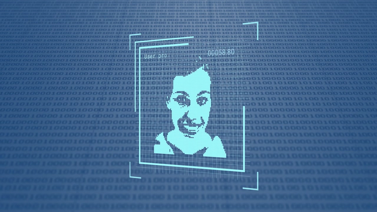Changing profile icons over binary coding data processing against blue background