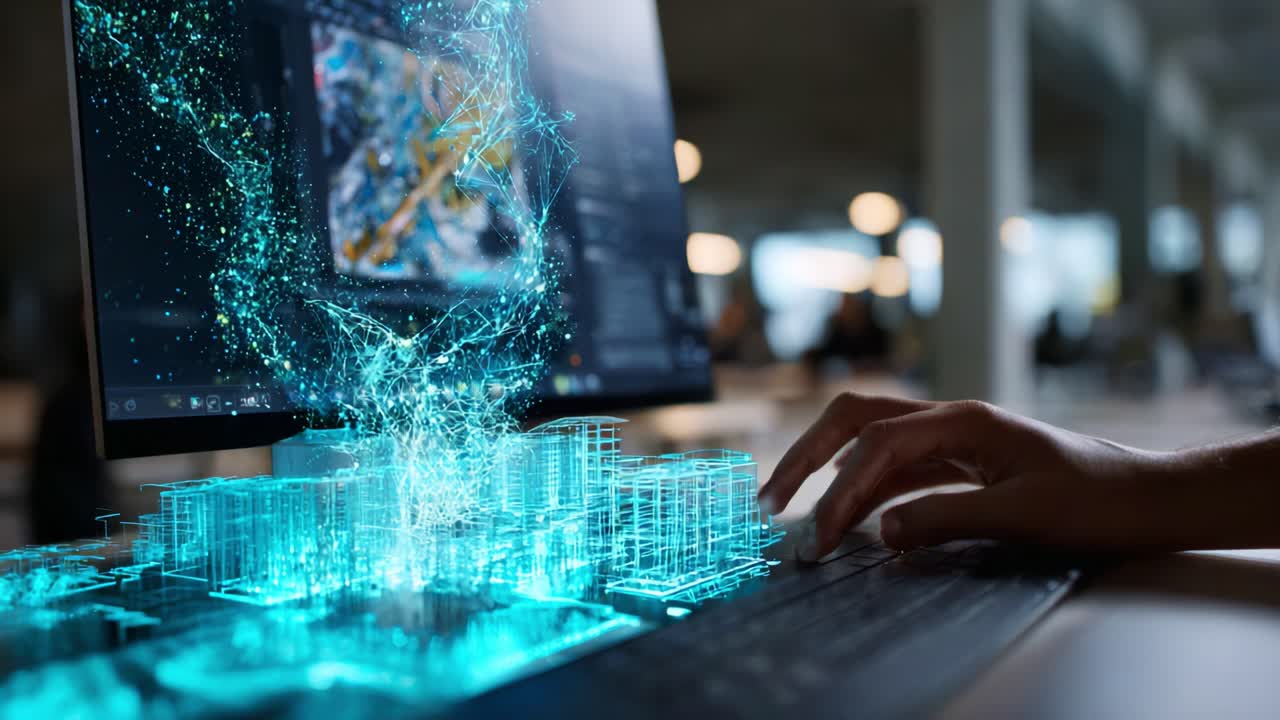 A Blend of Technology and Imagination: An Individual Engages with a Stunning Digital Representation of Architecture, Exploring Innovations through Interactive Visualization in Modern Design