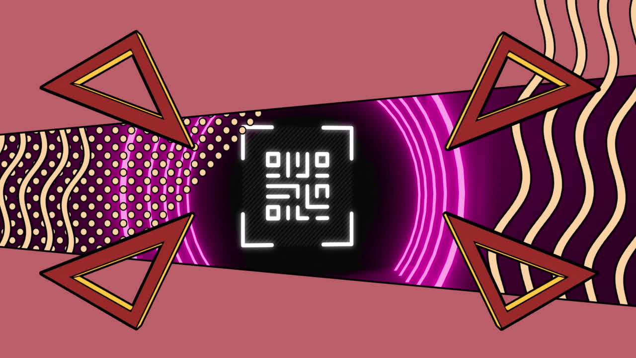 네온 기하학적 모양 위에 반 ⁇ 이는 qr 코드의 애니메이션