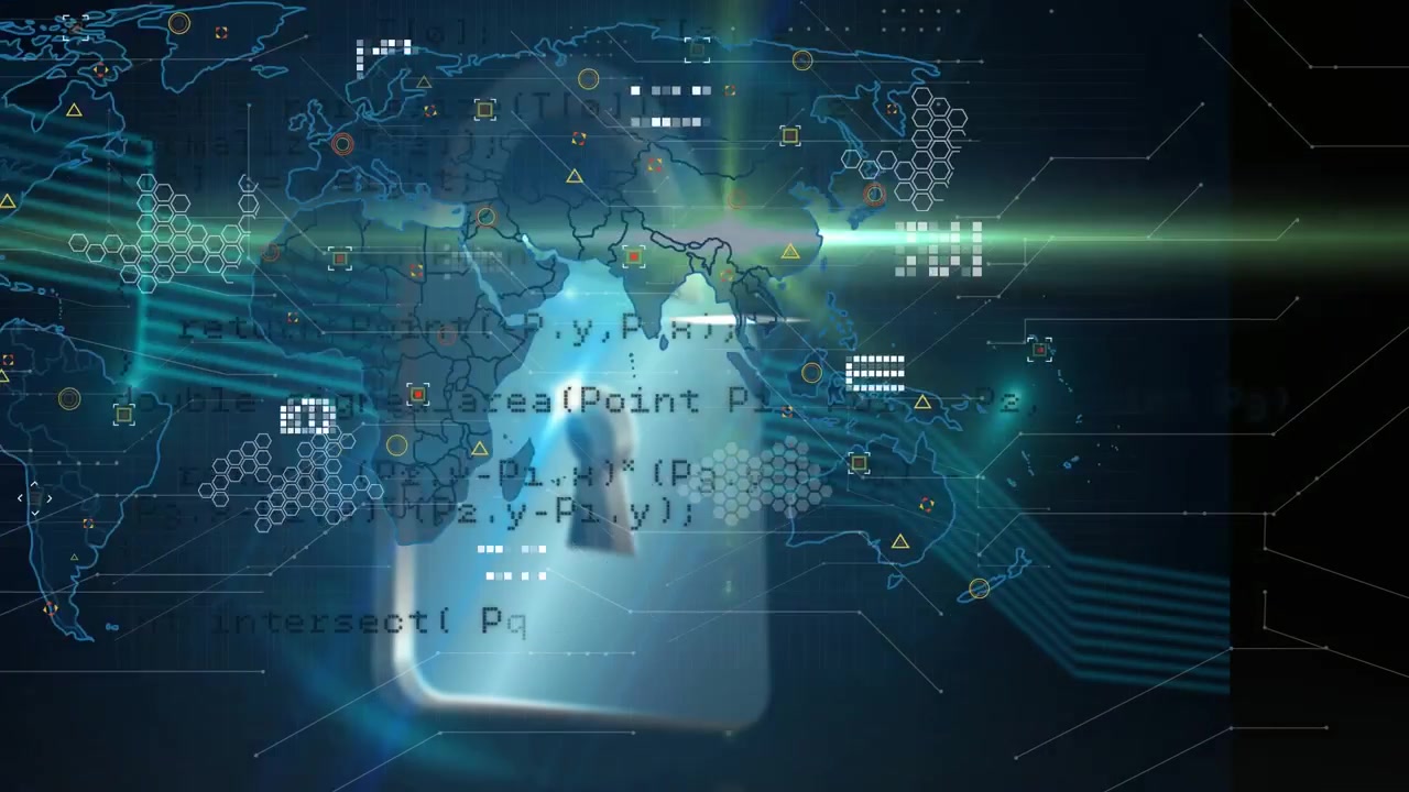 Animation of globe with network of connections with digital icons over data processing