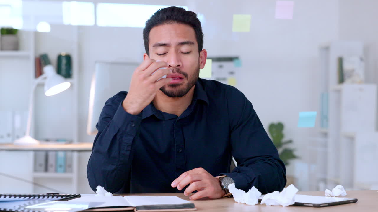 독감 에 걸린 아픈 사업가