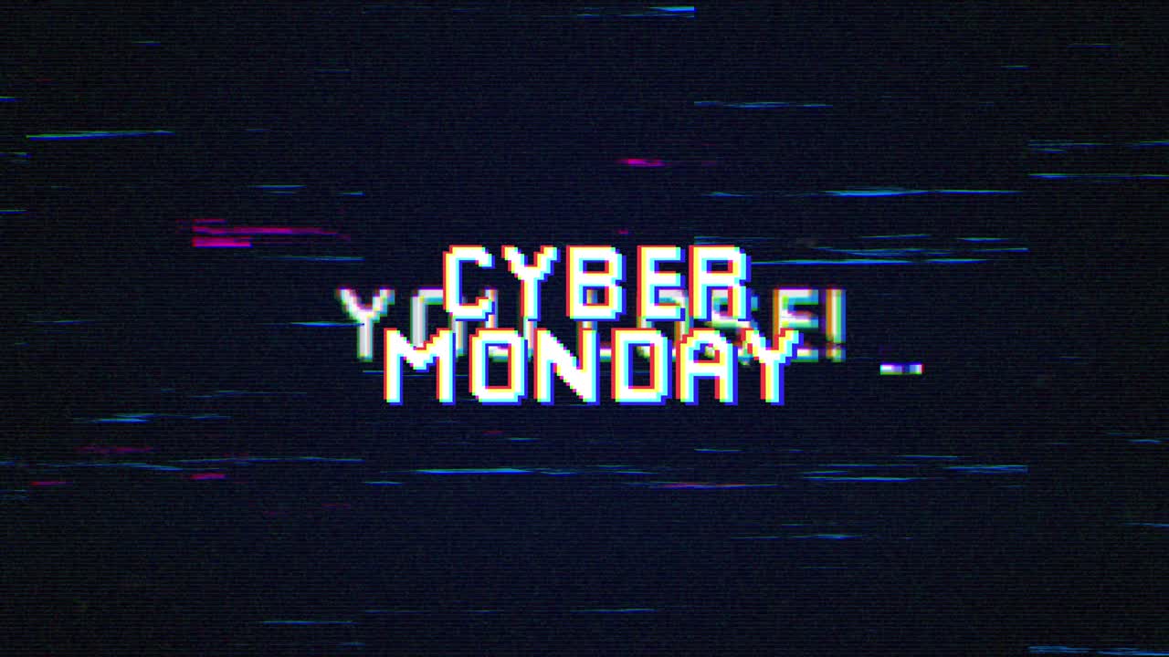 Cyber Monday Glitch Text with Retro Pixelated Effect