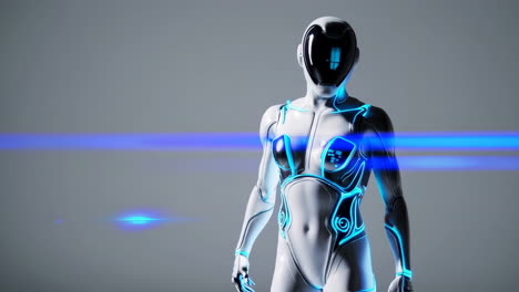 futuristic robot with neon blue accents