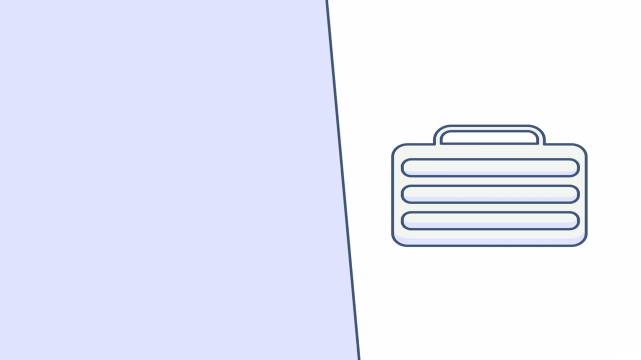 video en 4k de una maleta azul de dibujos animados sobre un fondo blanco.