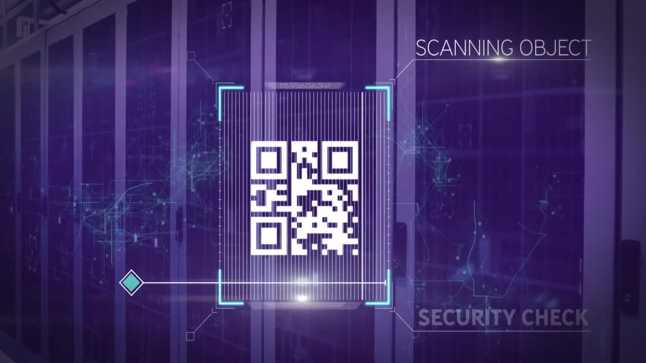 Animation of qr code scanning over computer servers