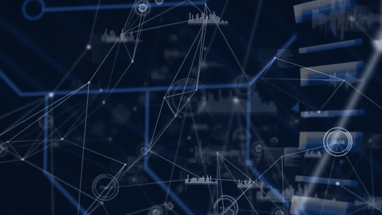animación de redes de conexiones y procesamiento de datos sobre fondo negro