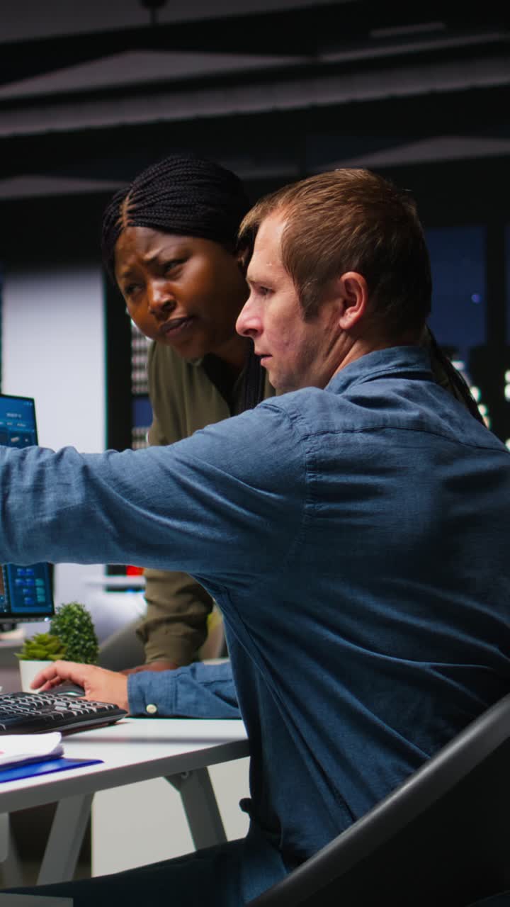 Vertical Video Diverse engineers team creates 3D render of apartment interior