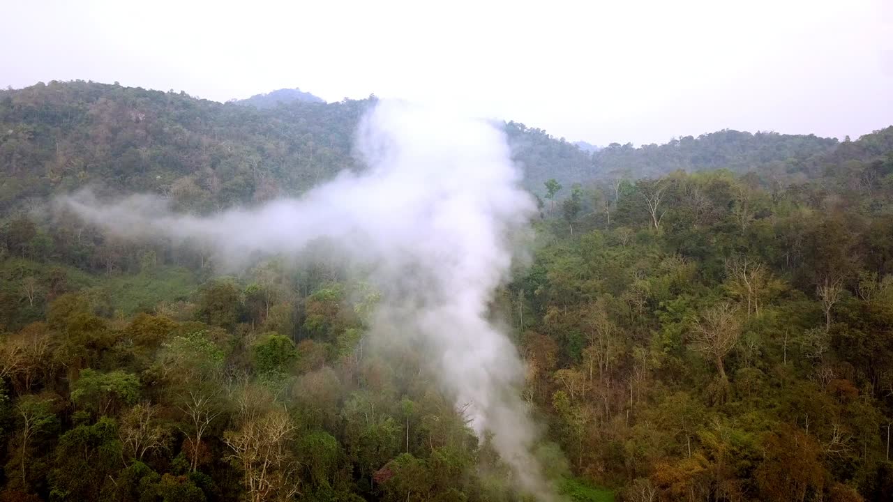 산불의 스모그, 산림 벌채와 기후 위기, 열대우림 화재로 인한 독성 안개, 공중 영상 4k