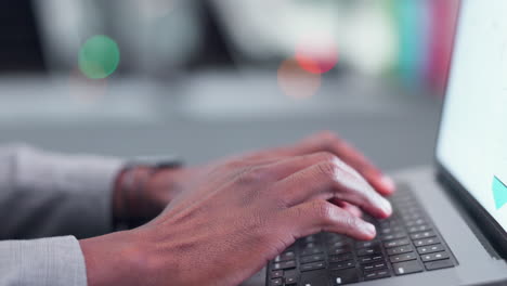 búsqueda, computadora portátil y manos de una persona de negocios